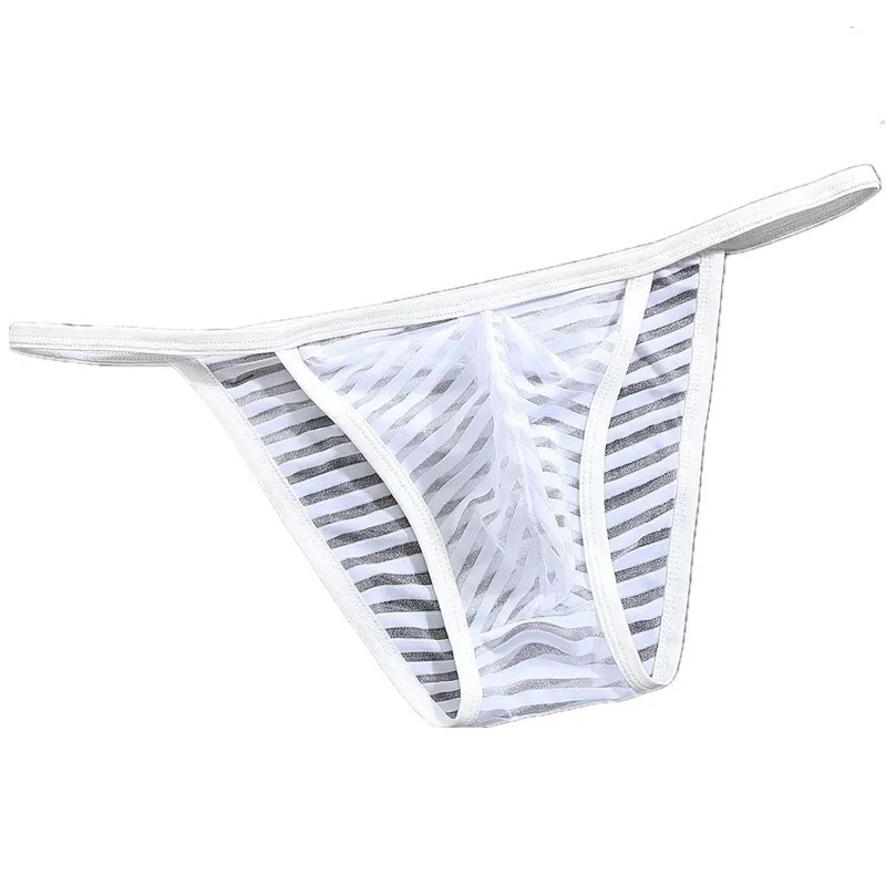 Sexiga Mens Underkläder Gay Briefs Transparent Silk Striped Cueca Män Briefs Billiga Sexig Underkläder Sheer Slip Homme