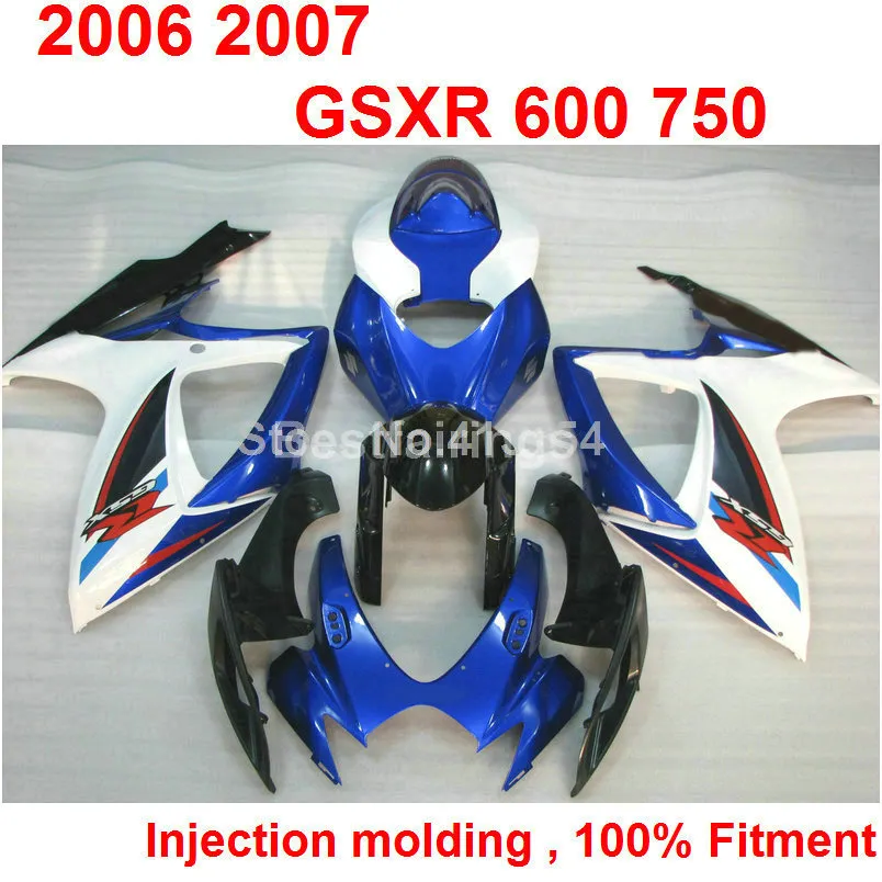 7 Geschenken Injectie Molding Fairing Kit voor Suzuki GSXR600 GSXR750 2006 2007 Zwart Wit Blauw GSXR 600 750 06 07 YY78