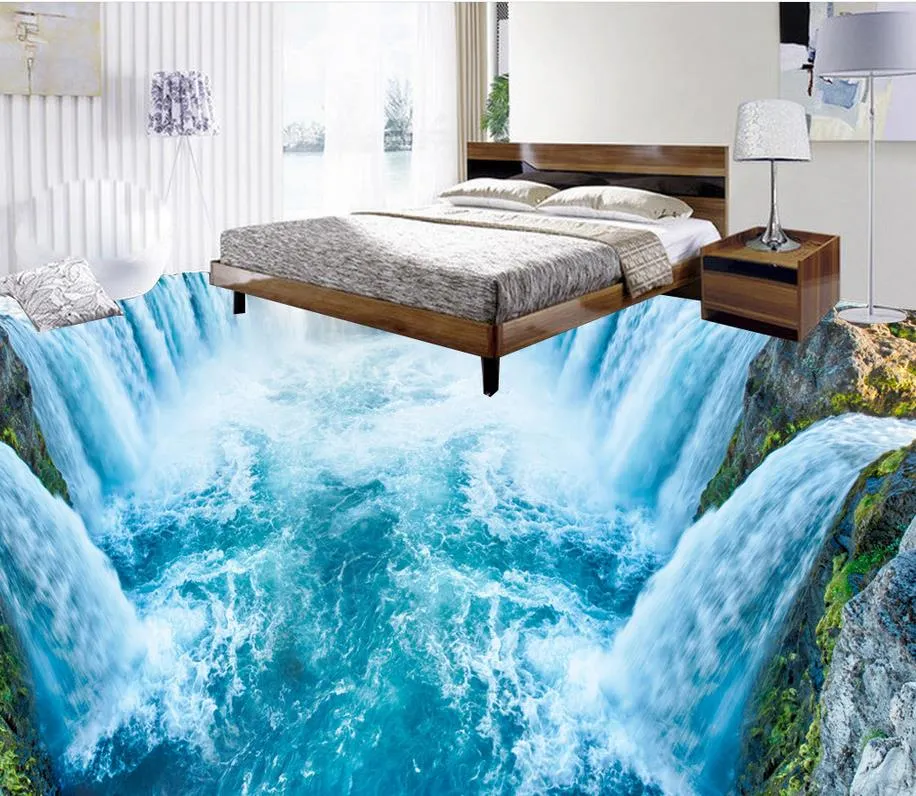 ホームデコレーション3D滝リビングルーム床壁画防水床壁画自己接着3D