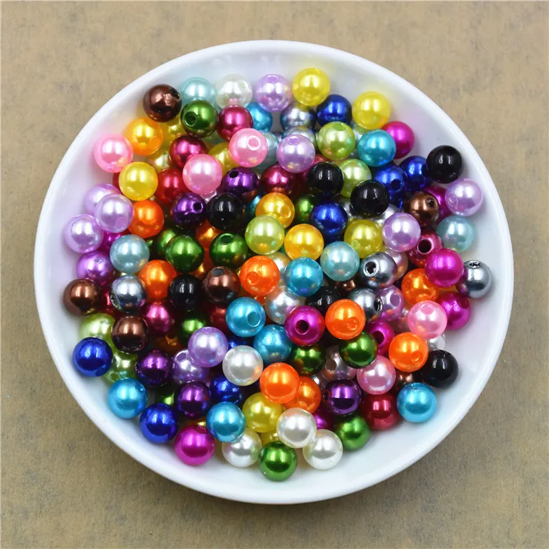 Unids/bolsa de 100 cuentas espaciadoras de perlas de 8mm, cuentas sueltas de plástico ABS para manualidades, accesorios para fabricación de joyas DIY, 20 colores