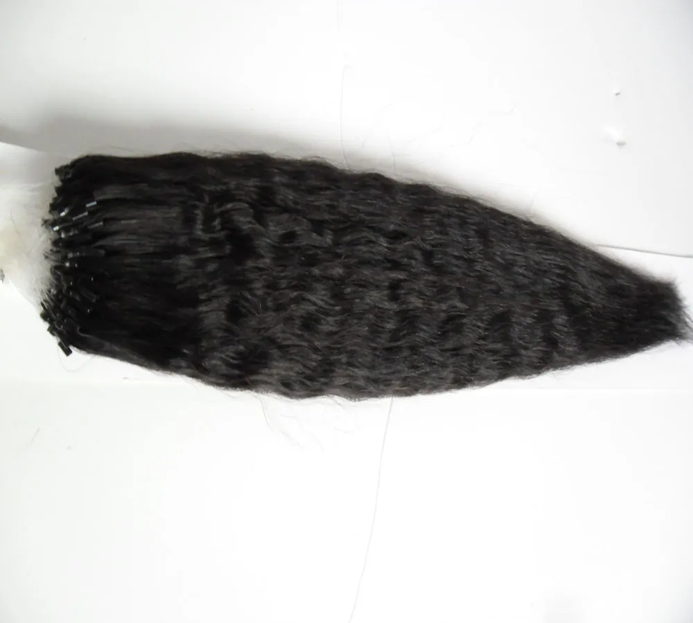 El cabello humano de Yaki Micro Bead Remy 100g Kinky recta natural de pelo natural LOOP Micro Anillo Real Hair Extensiones Bundles 100s 10 "-26"