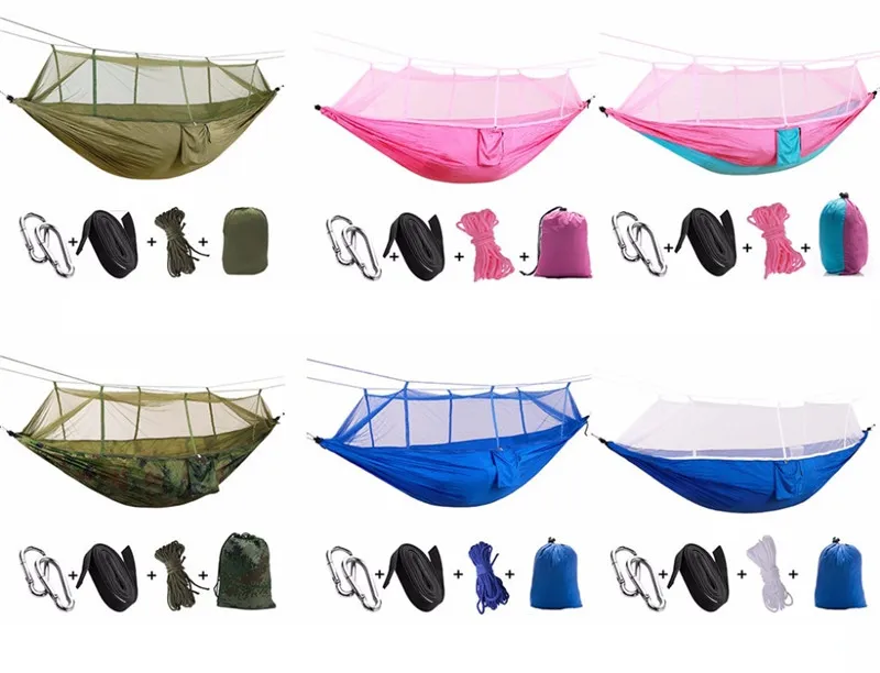 Nieuwste mode handige hangmat persoon draagbare parachute stoffen muggen netto hangmat voor binnencamping binnenshuis met behulp van C613