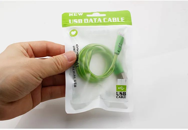 Retail 150*100MM Orange/Blue/Red/Green Zipper Packaging Bags Hang Hole Plastic Poly Bags for 1 Meter USB Cable