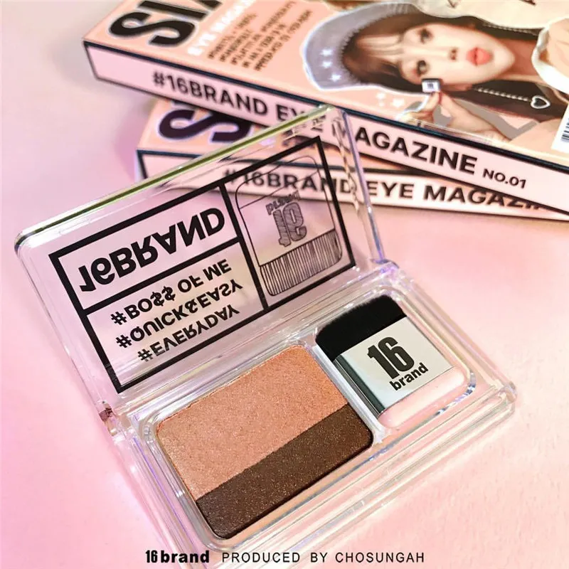 16 marques cosmétiques double couleur paresseux rapide facile fard à paupières Kit fard à paupières Palette yeux magazine maquillage avec pinceau par 16 marque DROP