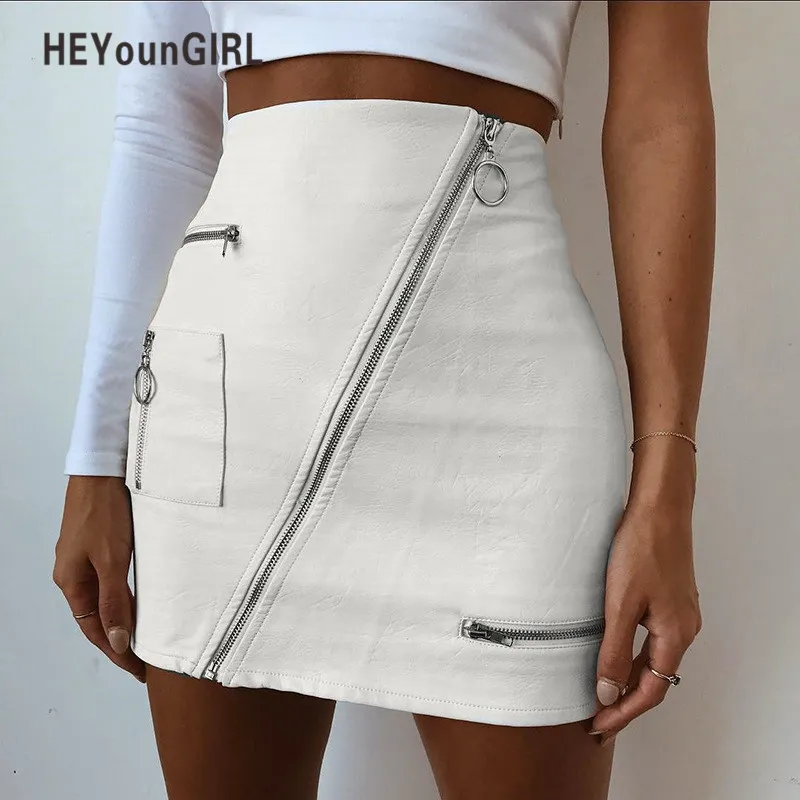 HEYounGIRL PU High Waist Faux Leather Skirts Elegant Vintage Pencil Skirt 2018 Summer Sheath Avove Knee Mini Short Skirt Zipper S916