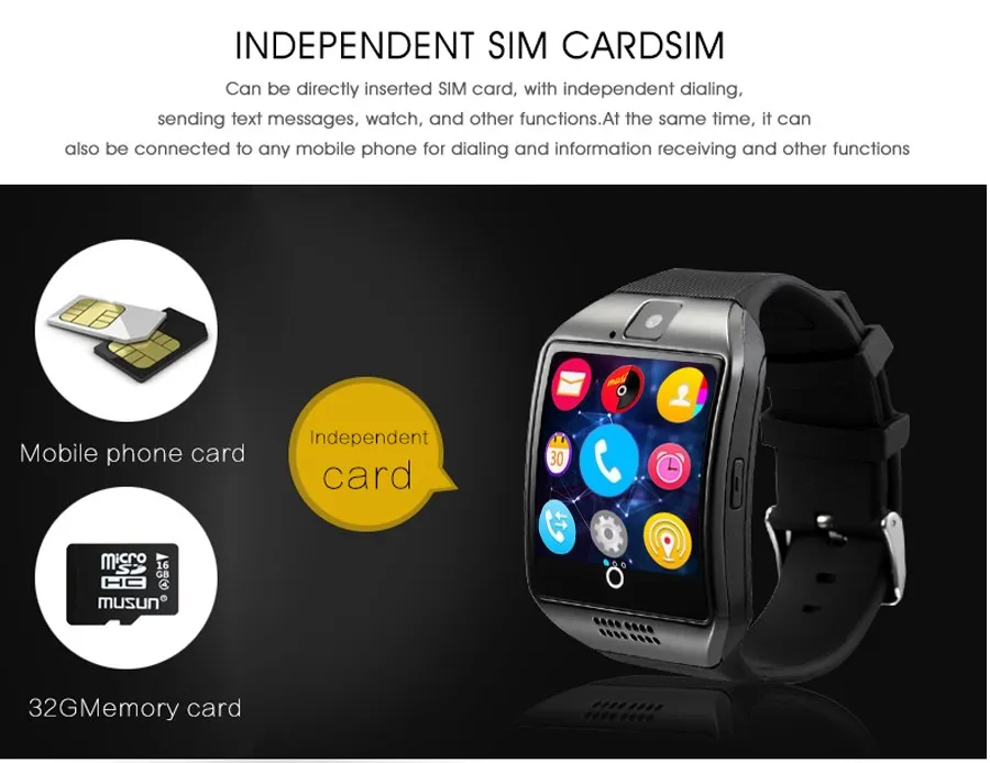 Smart Watches Q18 Bluetooth Smartwatch for Apple iPhone IOS Samsung Android Phone with SIM Card Slot Wristbands Smart Watch