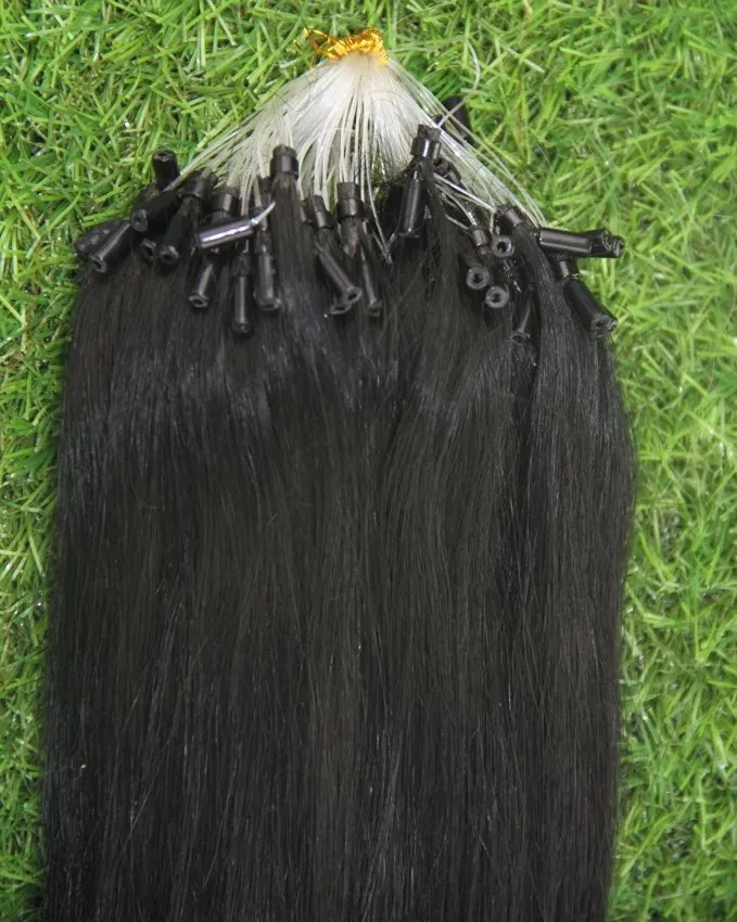 Brasilianische Haarverlängerung mit Mikroringschlaufen, 100 g, 7a, 100 % Remy-Haar, gerade Mikroperlenverlängerungen, 100 Stück