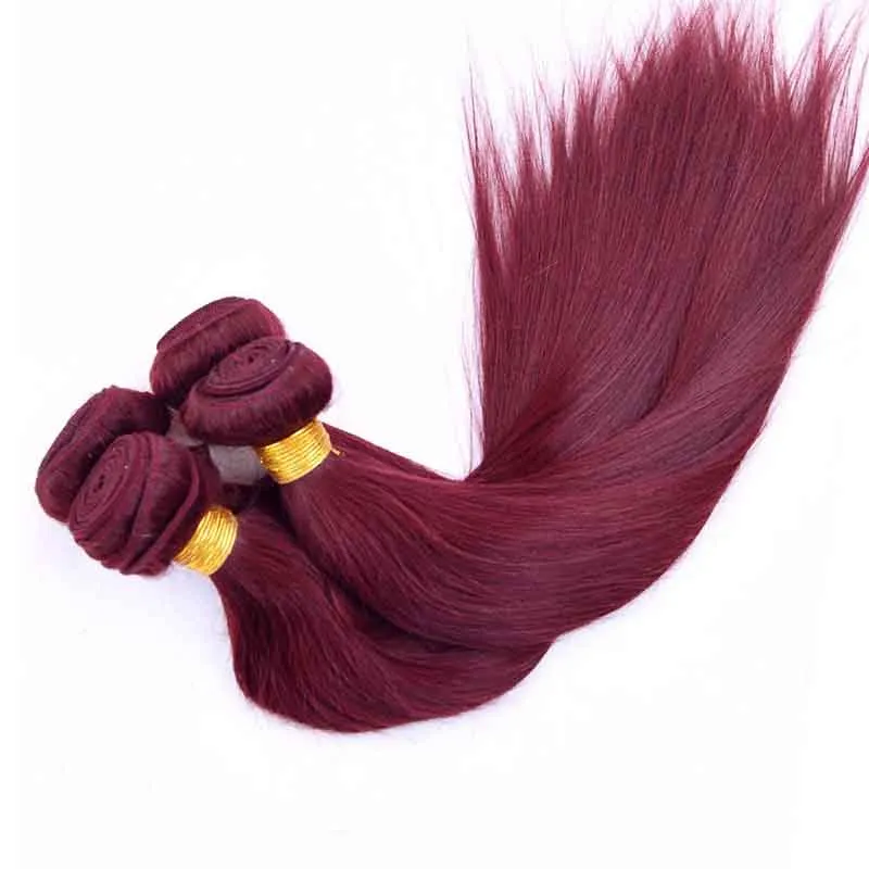 Capelli umani brasiliani colorati 3 pacchi dritti 99 # stile capelli bordeaux economici brasiliani peruviani malesi capelli umani di Remy tesse offerte