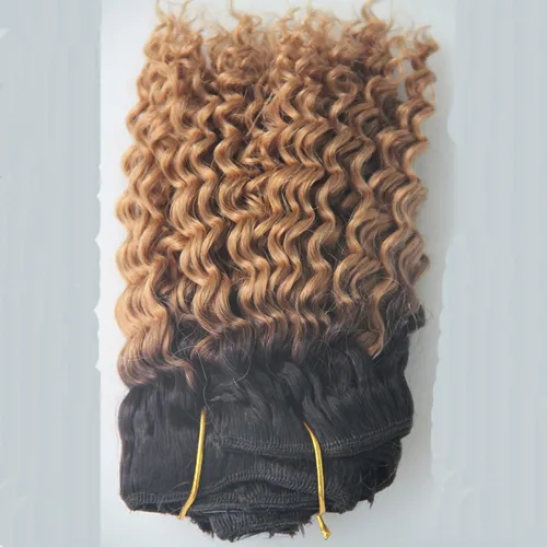100g 9 stycken / uppsättning Ombre 1b / 27 brasiliansk kinky Curly Clip i hårförlängningar 100% Virgin Human Hair