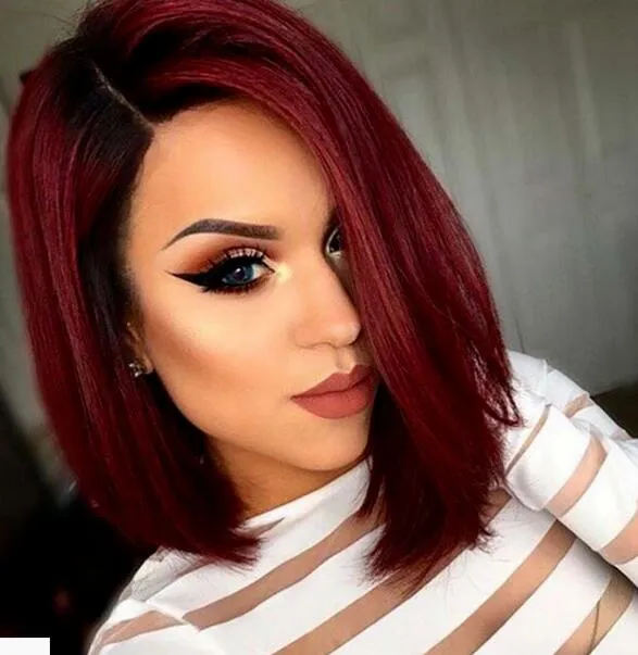 Moda Kobiety 35 CM Bob Krótki Prosta Peruka Dark Red Anime Tom Cosplay Własna peruka