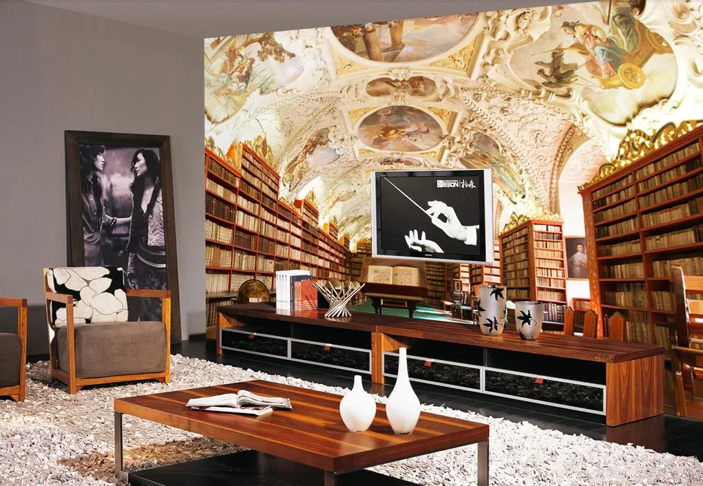 壁3D写真壁紙壁紙3Dヨーロッパのレトロ壁画ヨーロッパ建築図書館テレビ背景壁紙の装飾