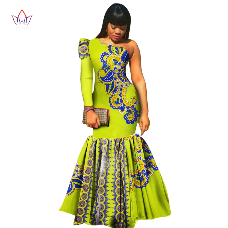 2018 vestido de festa assimétrica feito sob encomenda feita africano impresso Dashiki vestido exclusivo cera impresso sereia vestido wy346