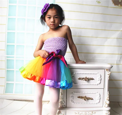 Bebê Roupa Da Menina Da Criança Rainbow Tutu Saia Crianças Saia de Tule Crianças Meninas Dança Pettiskirt Bonito Dancewear Princesa Ballet Saia 1-9Y