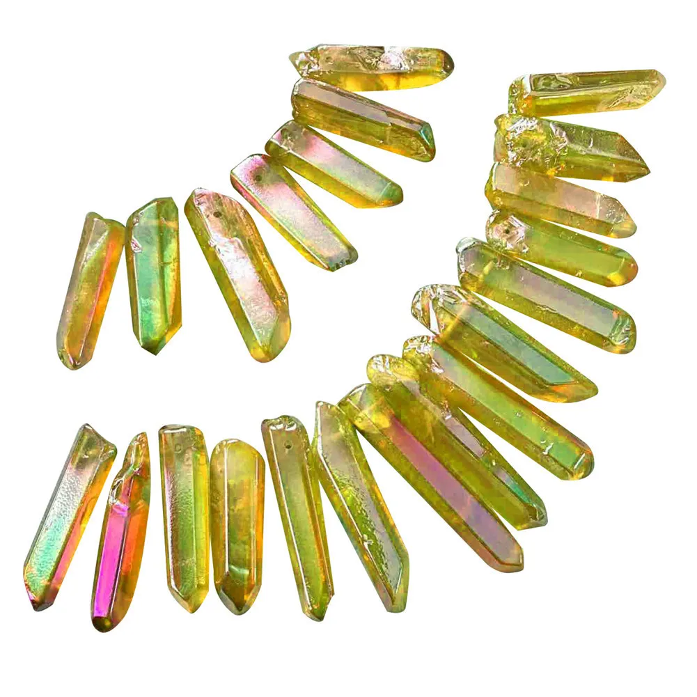 Titanium Clear Quartz Pendant Natural Raw Crystal Wand Point Rough Reiki Healing Prism Cluster Necklace Charms Craft3469051