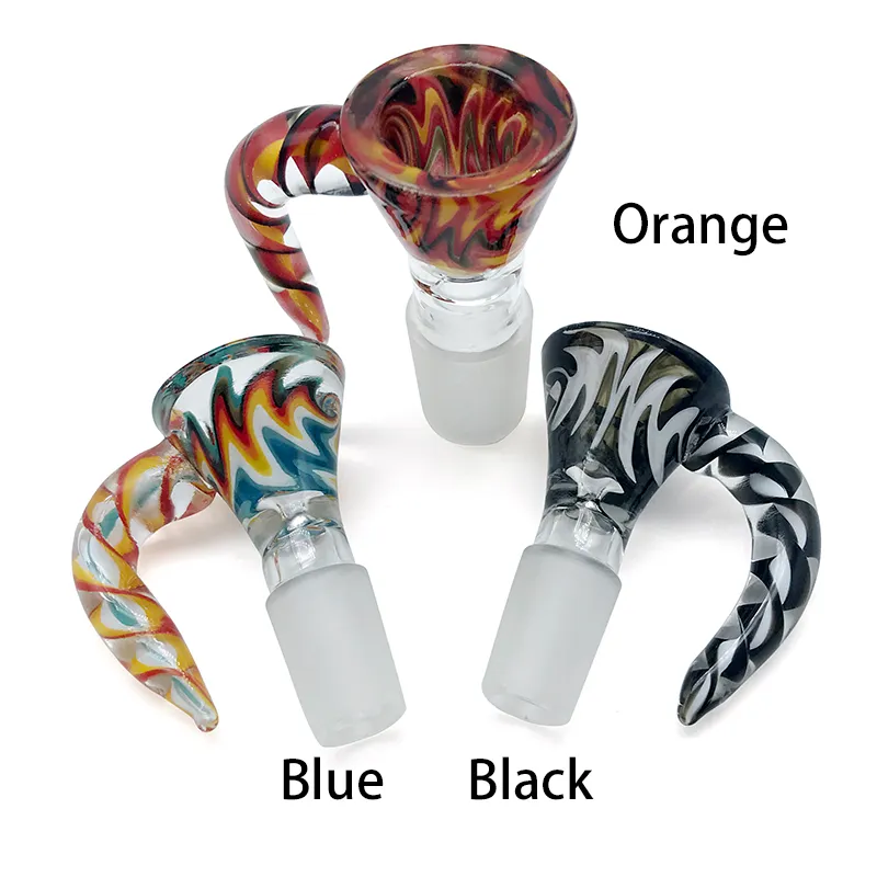Wig Wag Glass Bowl With Handle 3 Colors 14mm 18mm Male Bong Bowl Tobacco Glass Bowl Piece For Quartz Banger Glass Beaker Bongs