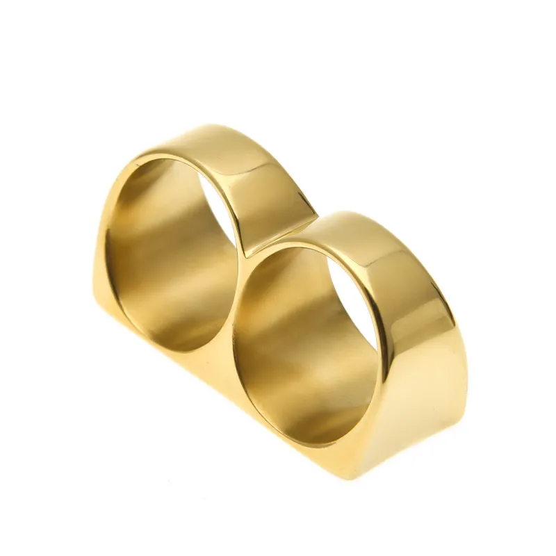 Två fingrar ringer i rostfritt stål dubbelring manliga och kvinnliga tillbehör Hiphopstil Två färger valfritt 6106706