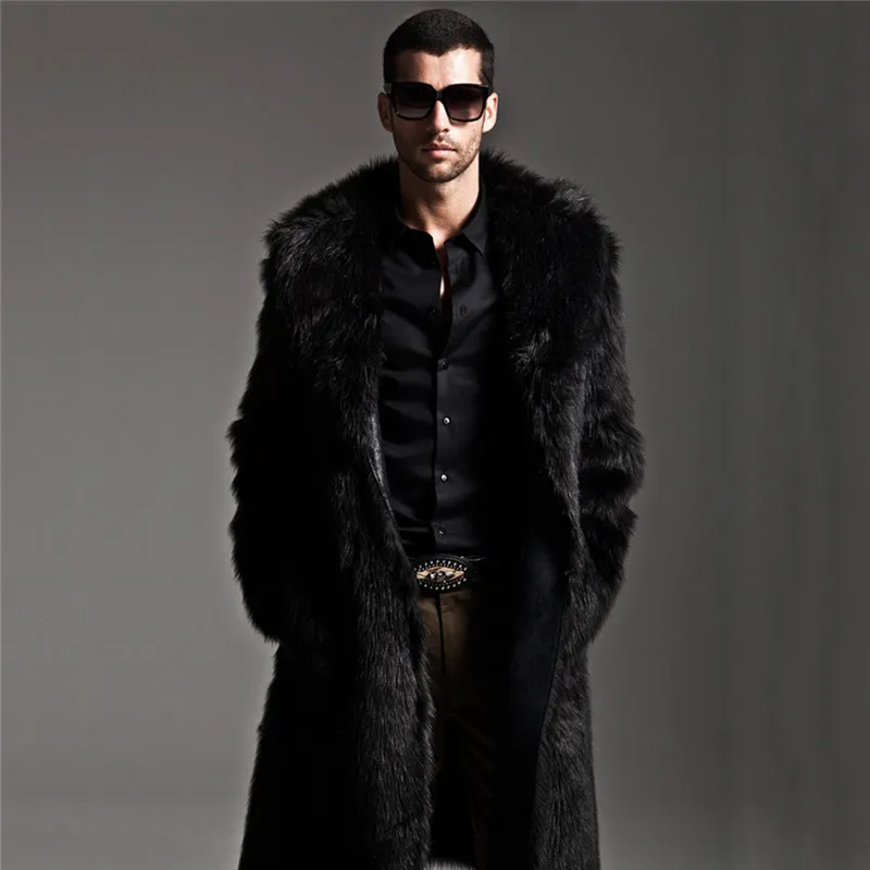 Long Faux Fur Coat Men Winter Faux Fur Jacket Mens Punk Parka Jackets Full Length Leather Overcoats Male Coat Manteau Plus Size