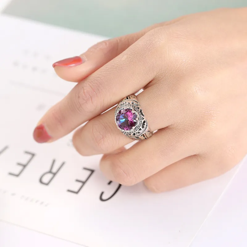 Luckyshine New Two Piece Lot Christmas Selling Royal Style 925 Sterling Silver Royal Style Mystic Topaz Ring for Lovers '2250