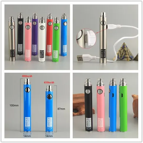 UGO Battery eVod 650 900mAh Vape Batteries Mods eGo Micro Pass Through with USB Cable Chargers for 510 Thread eCigs eGo Atomizer Authentic