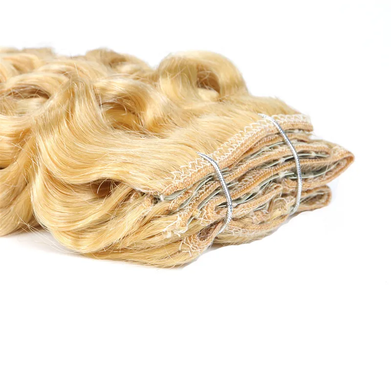 100G Braziliaanse kinky krullend blonde kleur 613 machine gemaakt Remy clip in menselijke hair extensions dikke / set Braziliaans haar 4b 4c
