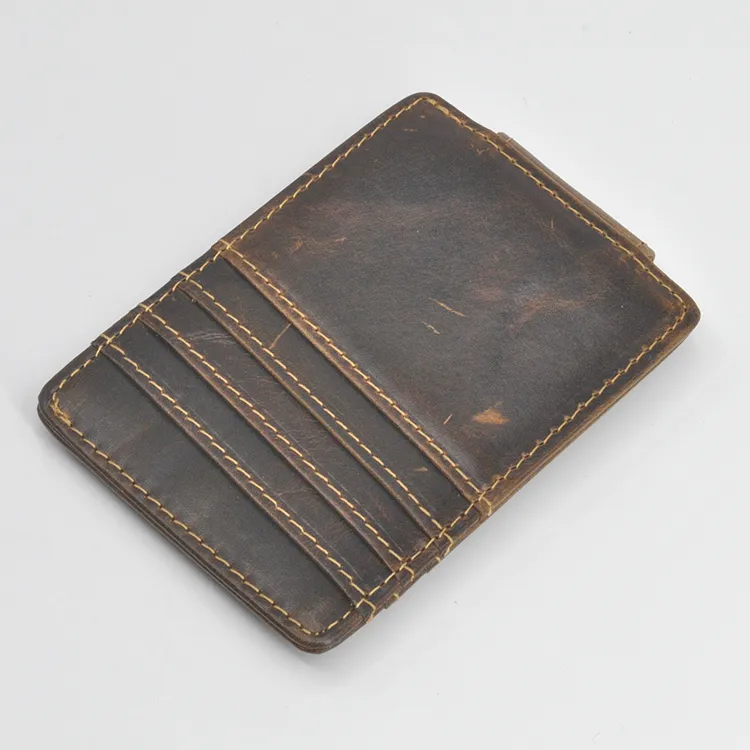 Porta di credito con tasca da tasca anteriore del caffè Clip denaro Fashion Vintage Cowfide Genuine Leather Men Wallet6267831