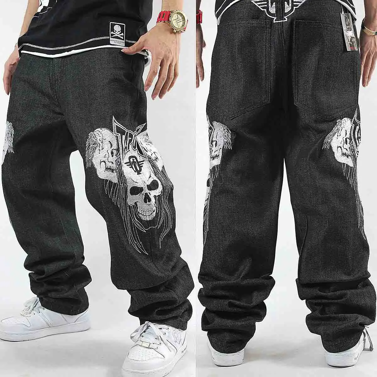 HIPHOP Street Dance Jeans Tide Herren Stickerei Totenkopf Street Motorrad Jeans Hip Hop Skateboard Herren Jeans Definitiv Disco Dance Hosen