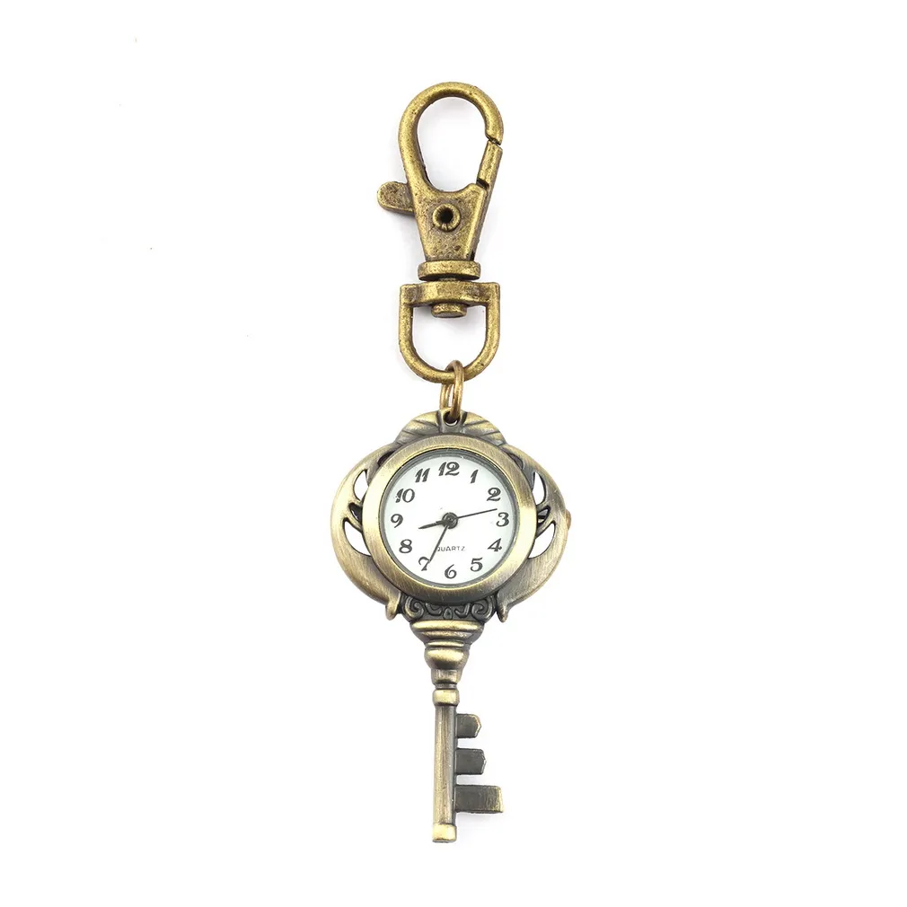Vintage Antique Stainless Steel Quartz Hanging Pocket Watch Keychain