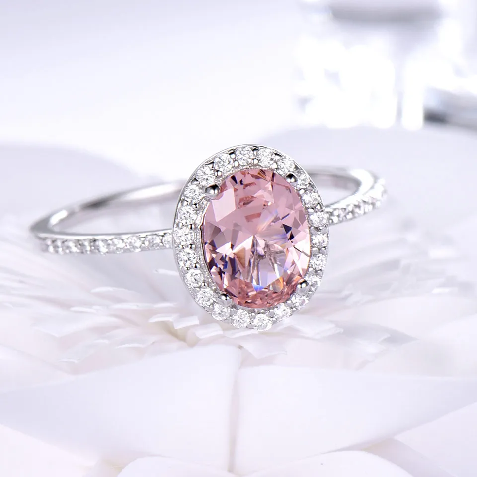 925 bague en argent Sterling ovale classique rose Morganite anneaux pour femmes fiançailles pierres précieuses bande de mariage bijoux fins Gift328Y