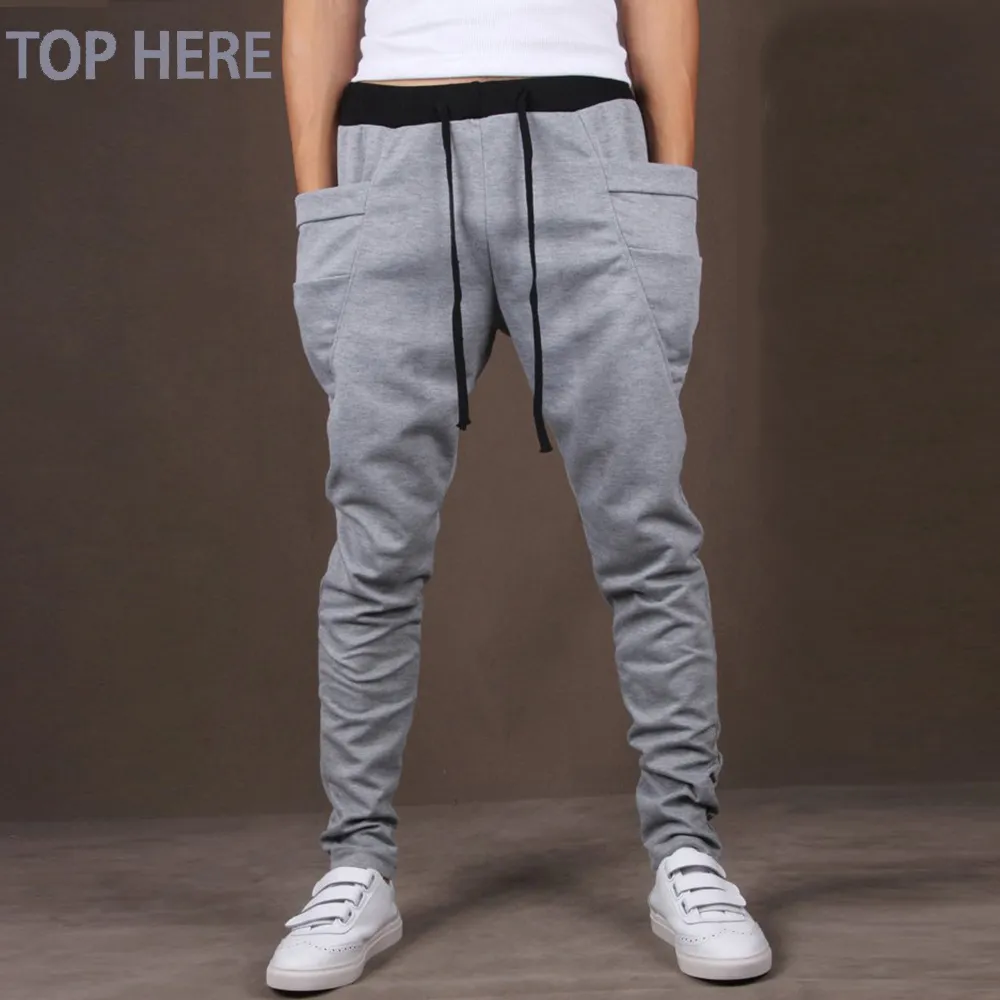 Casual Homens Calças Único Big Bolso Hip Hop Harem Calças de Qualidade Outwear Sweatpants Casual Mens Juntos Top Aqui Homens Calças C18111201