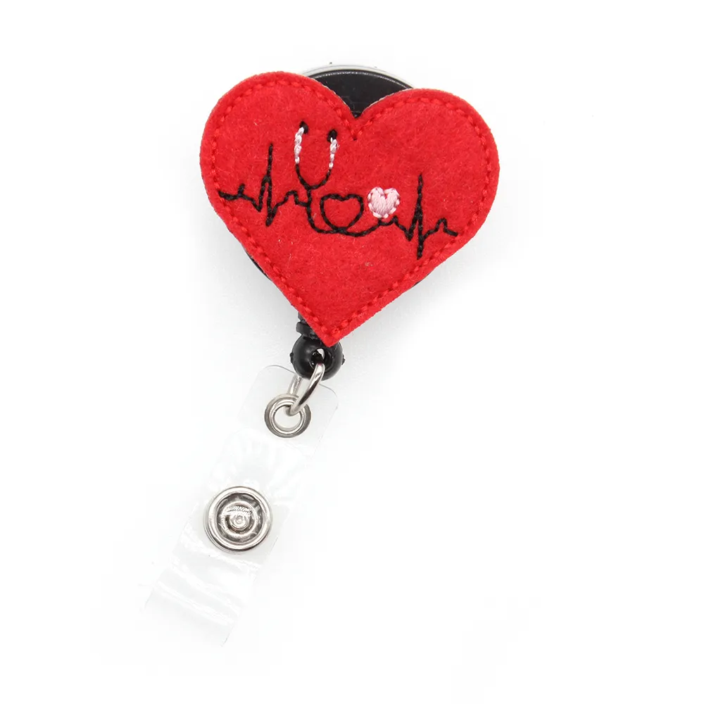 Wholesale Key Ring Red Heart ECG Retractable Felt ID Card Holder