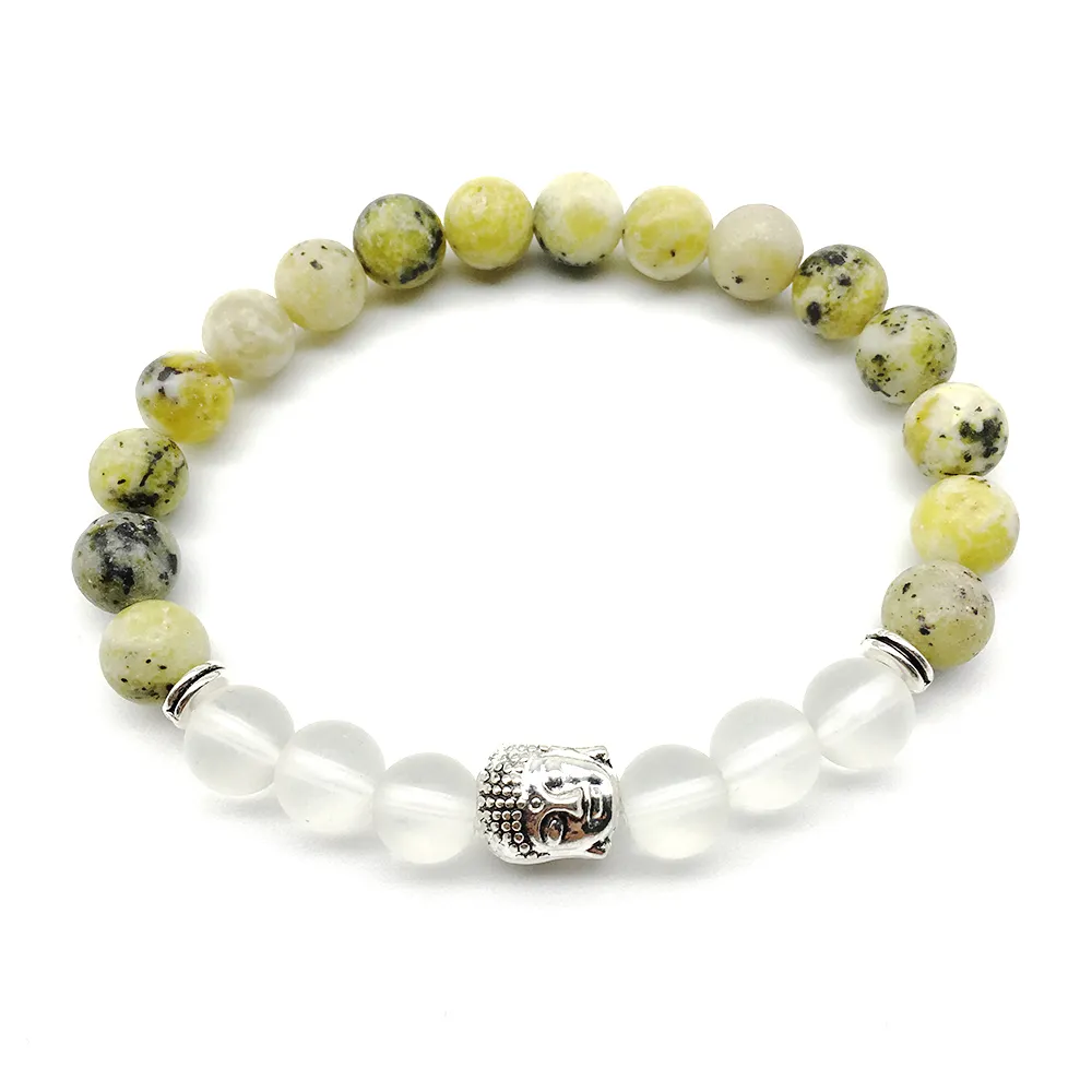 SN1258 Nuovo design Bracciale Howlite giallo Bracciale Buddha in cristallo trasparente opaco di alta qualità Gioielli con perline Mala di Yoga