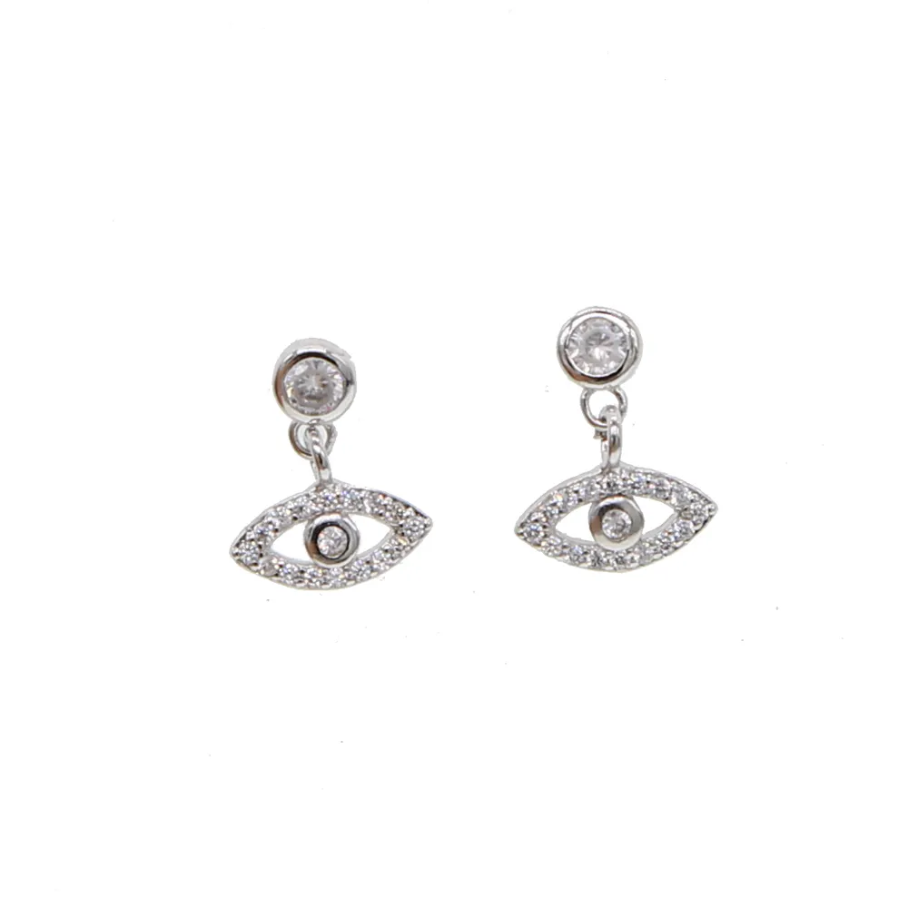 925 Sterling Silver Cute Evil Eye Charm Dangl Earring Elegance Danity Silver Jewelry Round CZ Eye Drop Elegance Women Jewelry250s