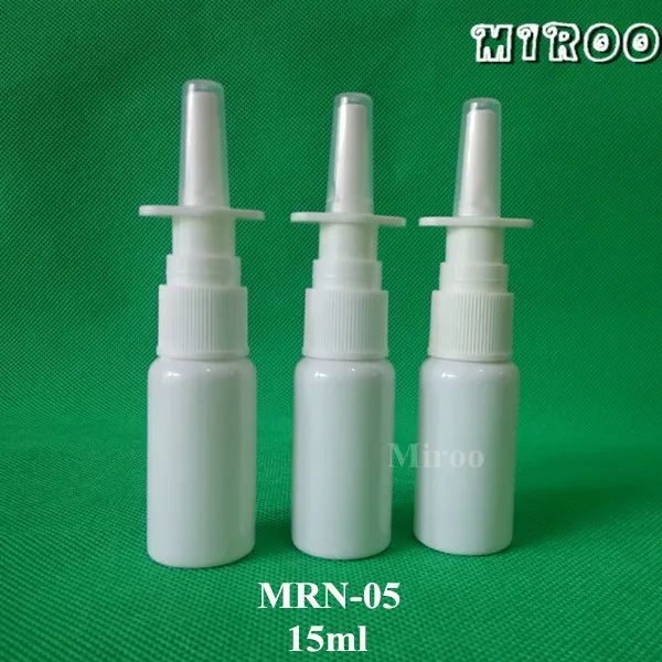 Livraison gratuite 50 ensembles 15 ml bouteille de pulvérisateur de brouillard de nez blanc vide avec atomiseur nasal, bouteille de pulvérisation nasale fine