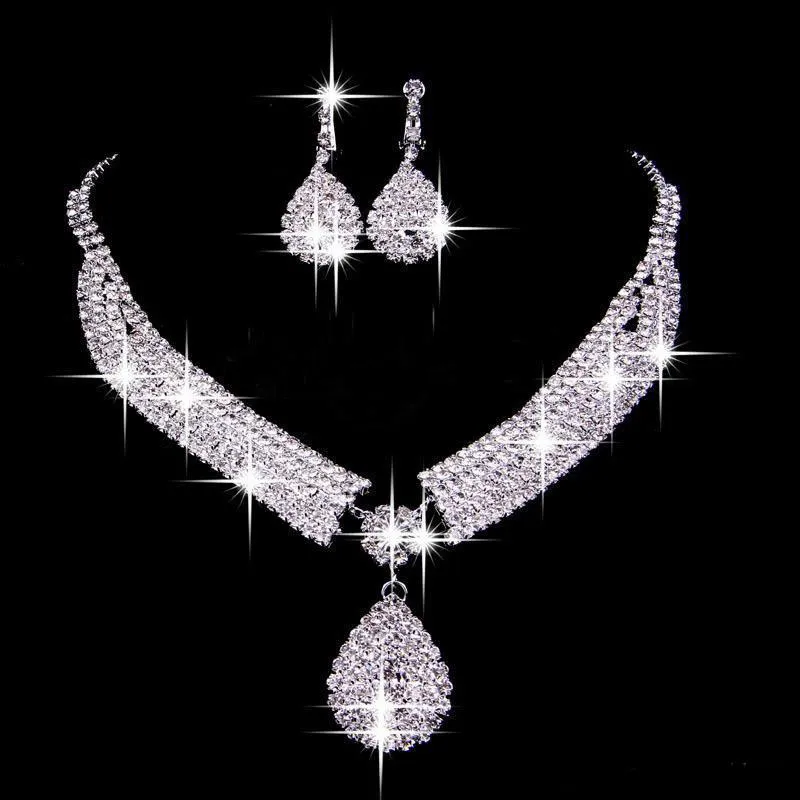 2019 Bling Bling sistemas de la joyería de dos piezas pendientes de gota collares collar nupcial barato boda accesorios nupciales