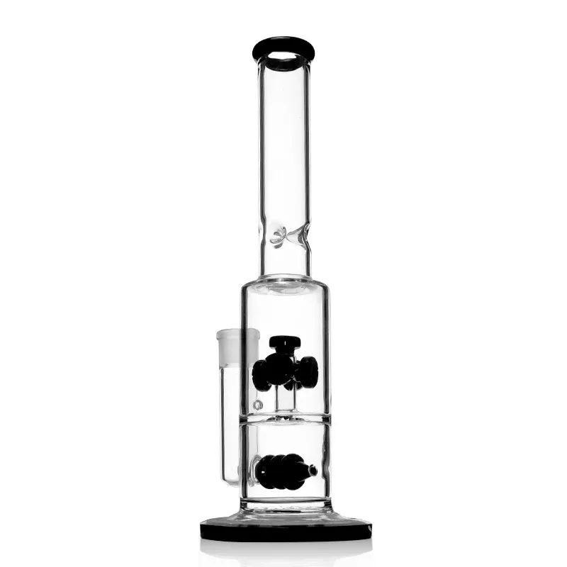 Ice Notches Glass Bongs Straight Type 14.5" Percolator Glass Water Pipe Oil Rig Water Bong 18mm Female Joint