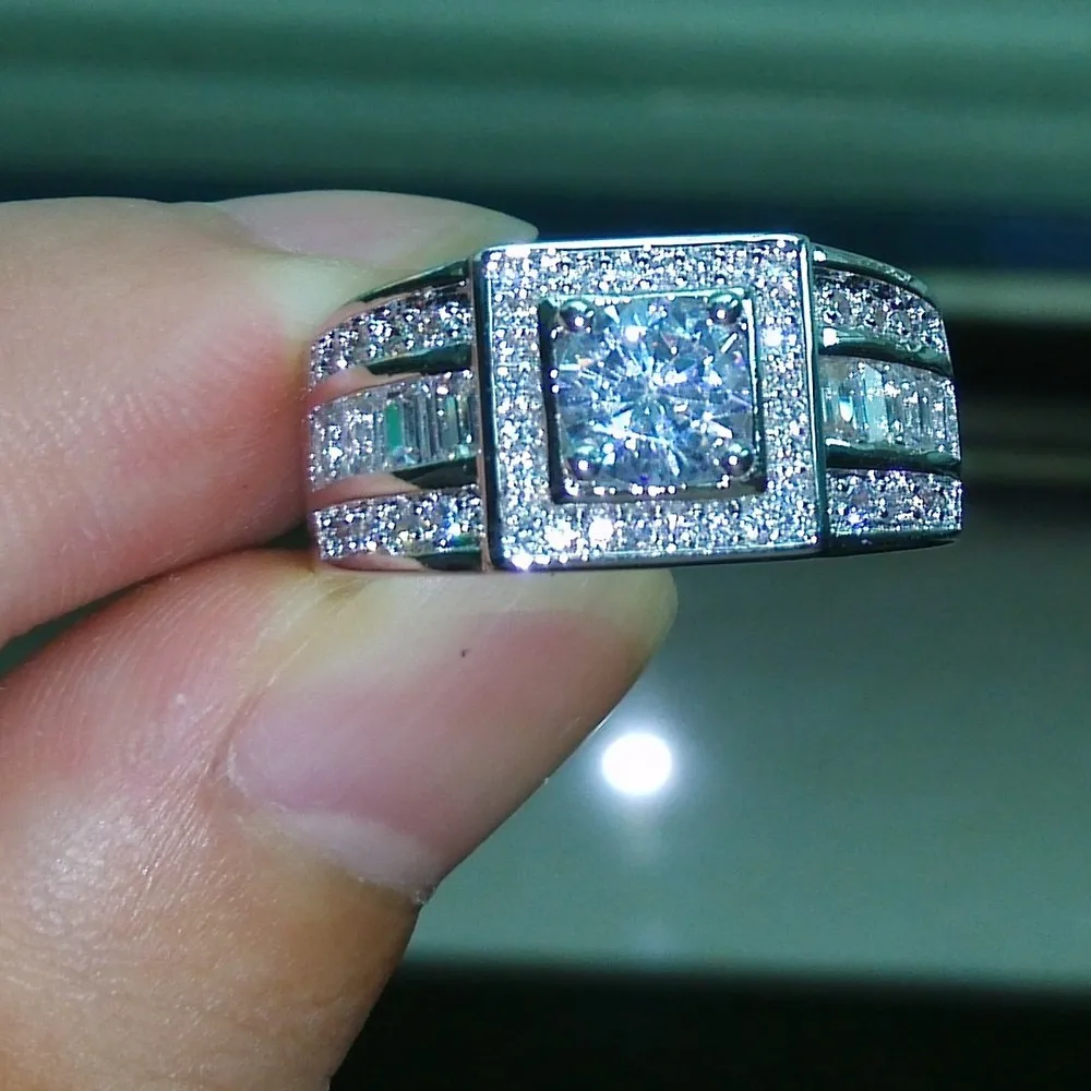 Celebrity Design SZ 7-13 Luxe Sieraden Mannen Diamond 925Silver gevuld Bruiloft Band Ring Gratis Verzending