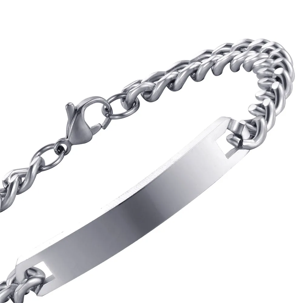 Fashion Men Women Bracelets 316 L Stainless Steel Bracelets silver tone High Quality Style blank Tag Bracelets For Mature Men