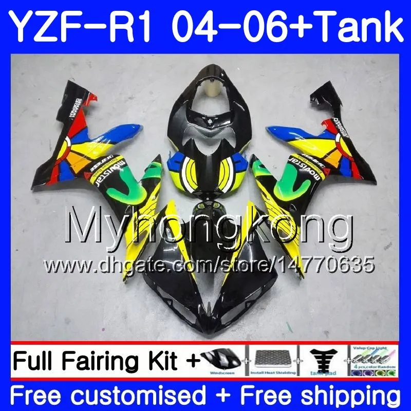 Body + Tank voor Yamaha YZF R 1 YZF-1000 YZF 1000 Regenboog Geel Hot YZFR1 04 05 06 232HM.9 YZF1000 YZF-R1 04 06 YZF R1 2004 2005 2006 Kuip