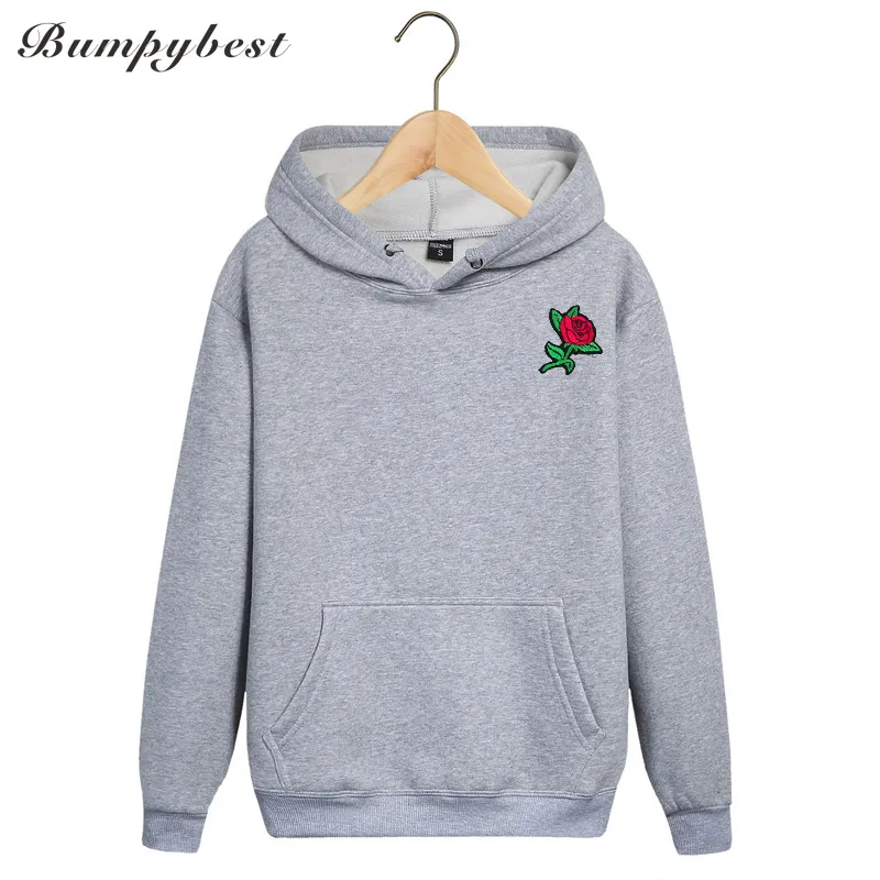 Bumpybeast 2018 autumn winter Hoodies Men's Sweatshirts Rose flower Embroidery cloth print Sweatshirts size S-2XL dropshipping