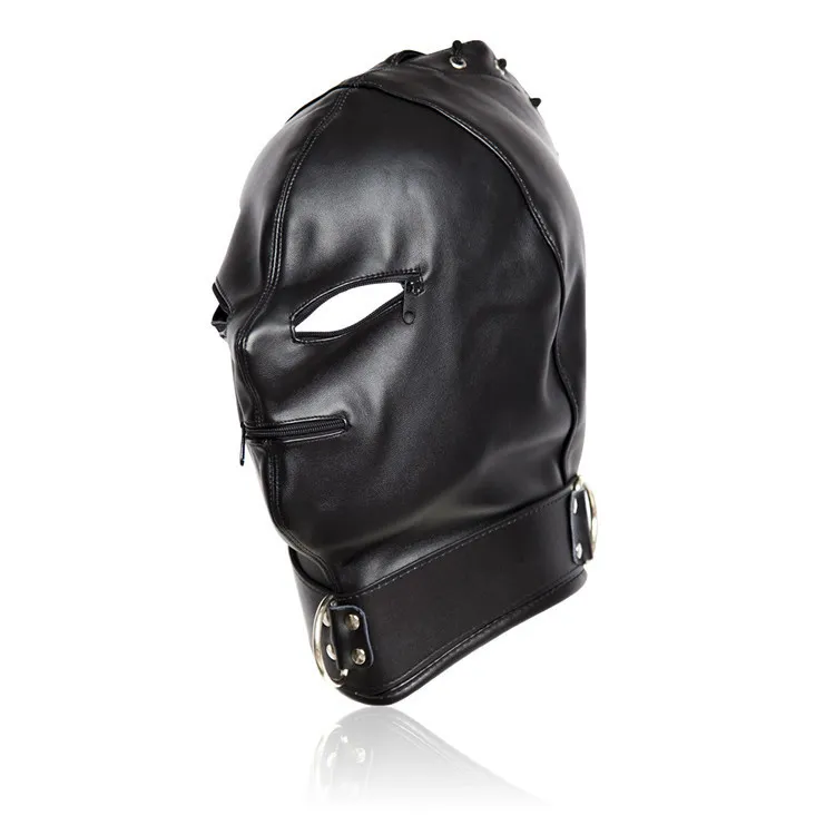 Nouveaux jouets sexuels pour adultes Bdsm casquette de Bondage masque à capuche en cuir Pu esclave bouche ouverte et masque à capuche pour les yeux jouets pour Couple tête produits sexuels