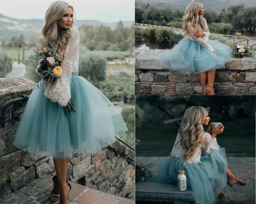 2018 Simple Cheap Knee Length Wedding Dresses Elegant Two Piece