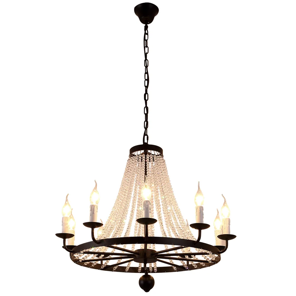 American Iron Crystal Chandeliers K9 Crystals Pendant Lighting Fixture black 8/10/12 heads for Living Room Bedroom Restaurant Porch