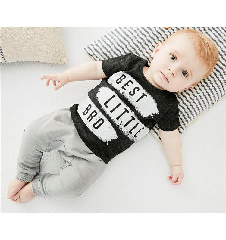 Bebê Menino Roupas Definir Crianças Verão Outono Melhor Pouco Bro Impressão T-shirt + Calças Bebê Recém-nascido Meninos Conjunto de Roupas Infantis Roupas Infantis