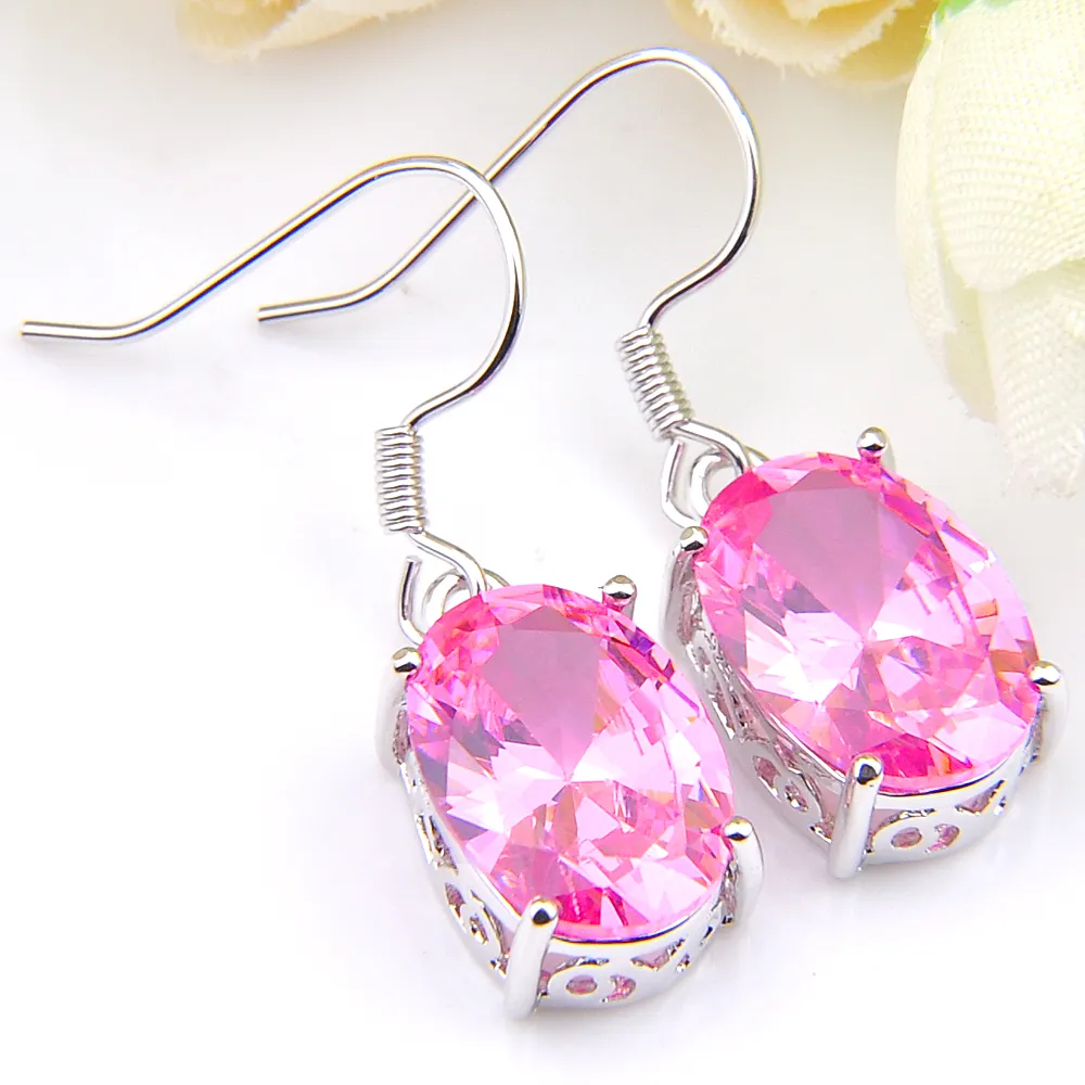 Luckyshine Fashion Jewelry Adorable Pink kunzite Handmade Earrings 925 Sliver For Women Zircon Oval Earrings Russia USA Australia Gift