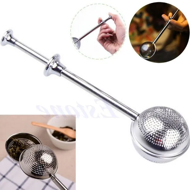 High Quality tea strainer Convenient Ball Shaped Stainless Steel Silver Push Style Tea Infuser Strainer Tea Infuser Tool SN626