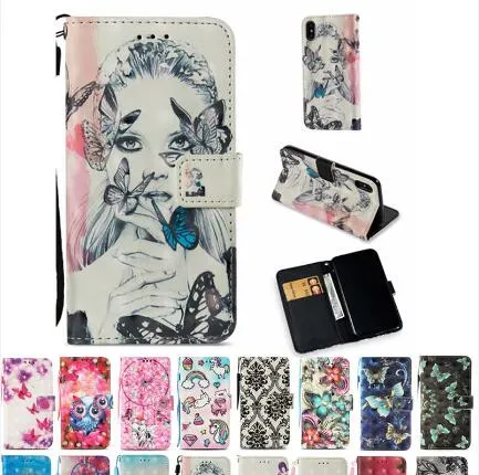 Etui en cuir 3D Dreamcatcher Butterfly Girl Wallet Flip Stand pour iPhone XS Max XR 8 7 Plus Samsung S10E Plus A8 2018