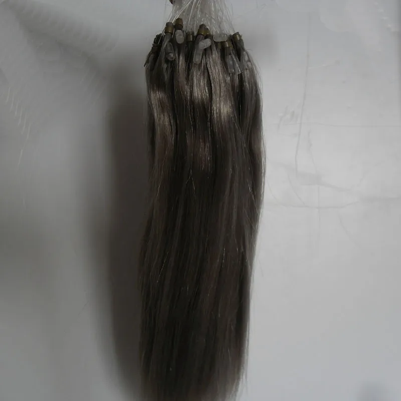 7a Micro Loop Brasilianska förlängningar 100gpack 10quot24quot Silver Grey Remy Loop Micro Ring Hair Silkeslen Straight 100 Human Hai6199446