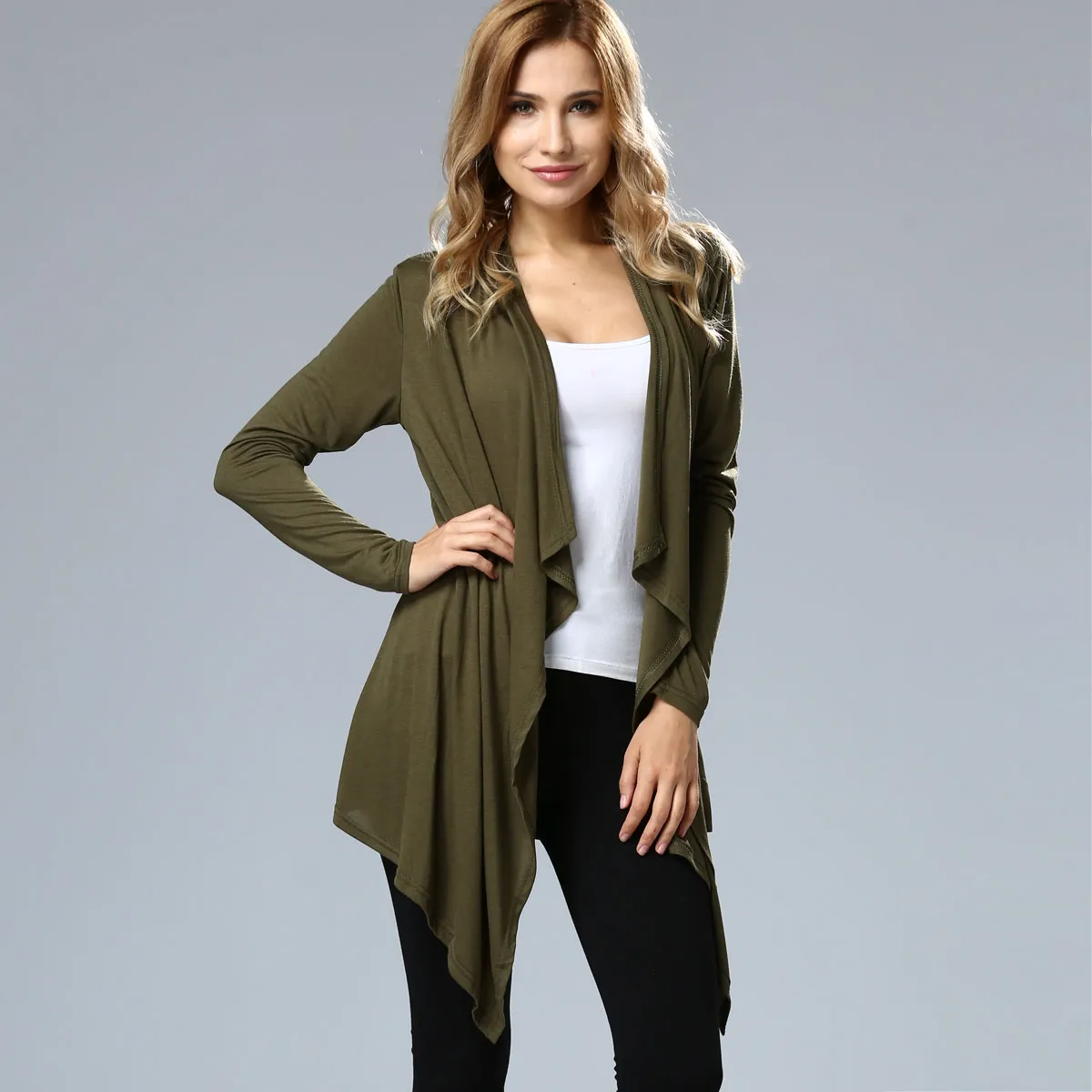 Mulheres Spring Cardigan mangas compridas Casual Irregular Tops Mulheres Bat casaquinho fino revestimento do outono shirt Streetwear verdes do exército camisetas