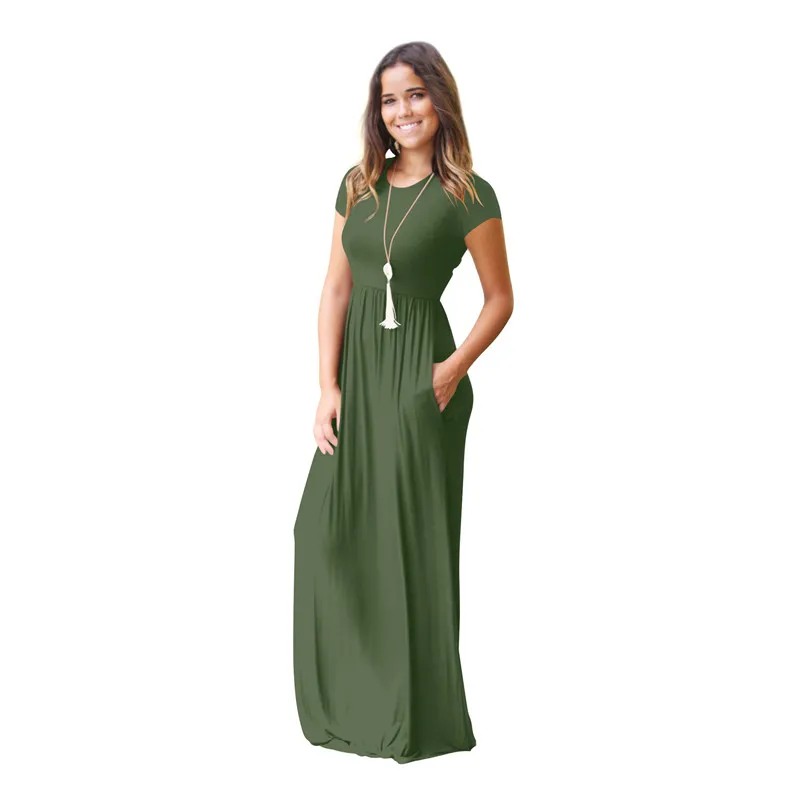 white christmas dresses Women Long Sleeve Loose Plain Maxi Dresses with Pockets, Small main image 1