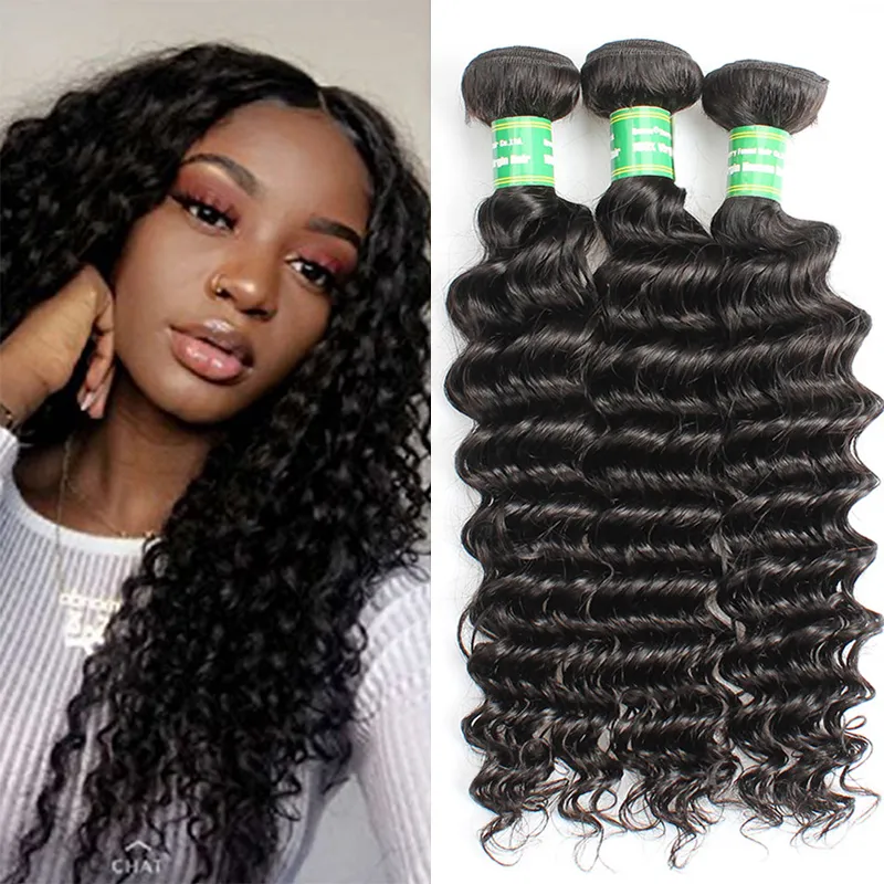 Brasiliansk djupvåg Curly Virgin Human Hair Weaves 8a 100% obearbetade peruanska malaysiska indiska djupa våg 3bundlar hårförlängningar väft